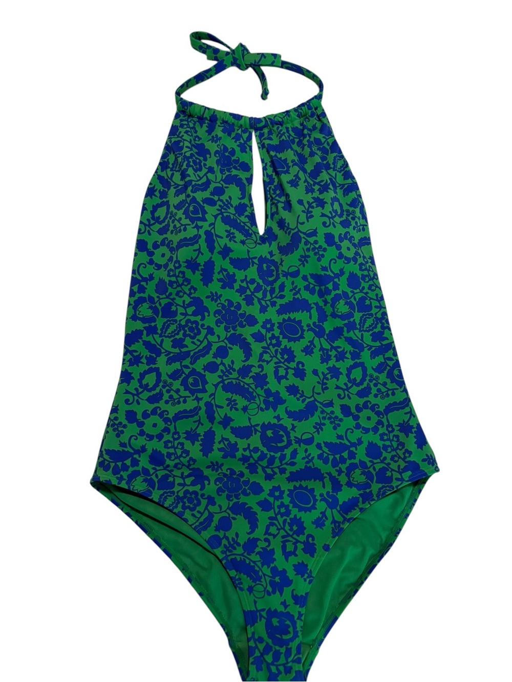 Boden Green & Blue Floral Halter One-Piece Swimsuit with scoop back size 12